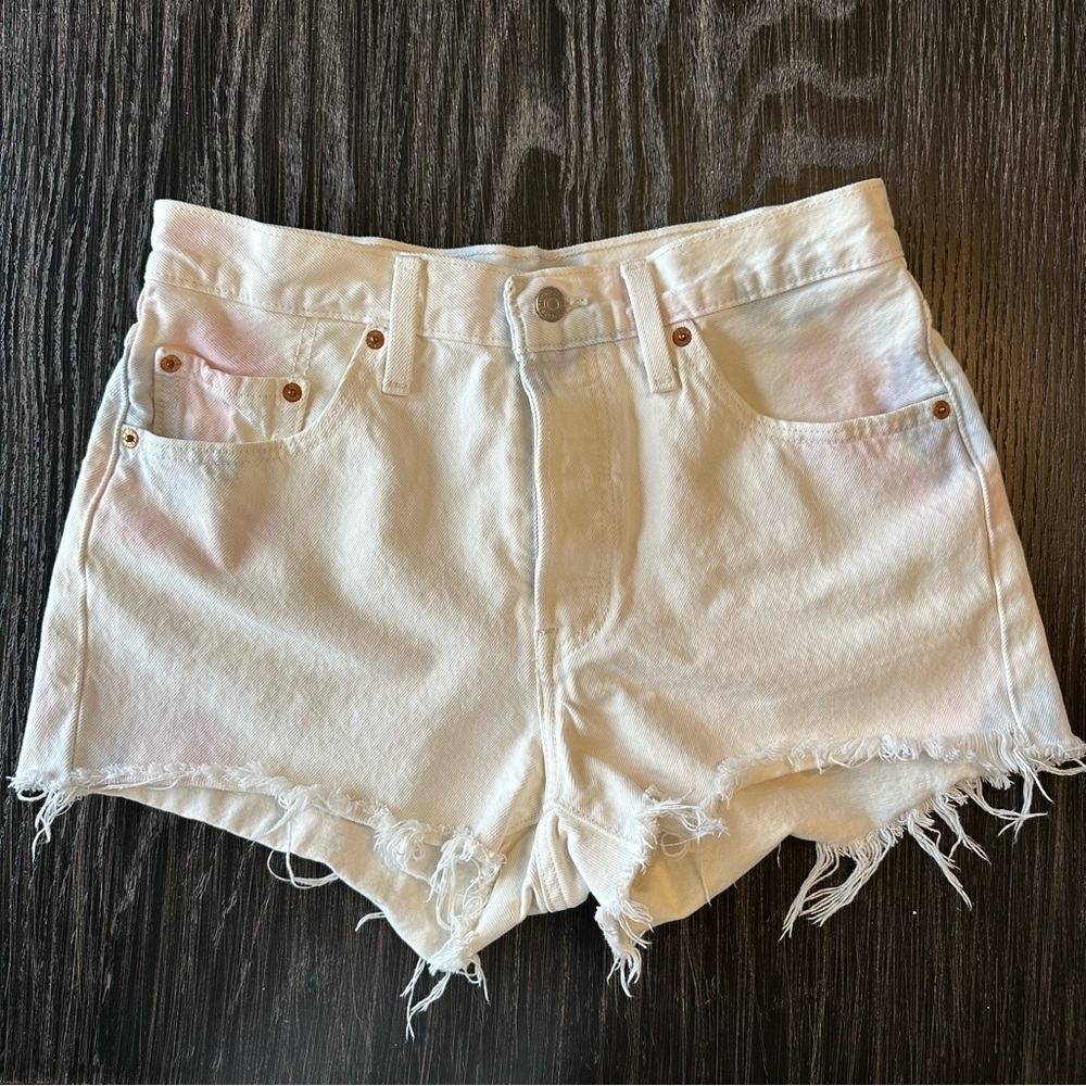 Levi 501 Jean Cutoff Shorts Cream Pink Blue Tie Dye 100% Cotton, Size 29